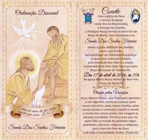 Simão será ordenado diácono na diocese de Tubarão, SC
