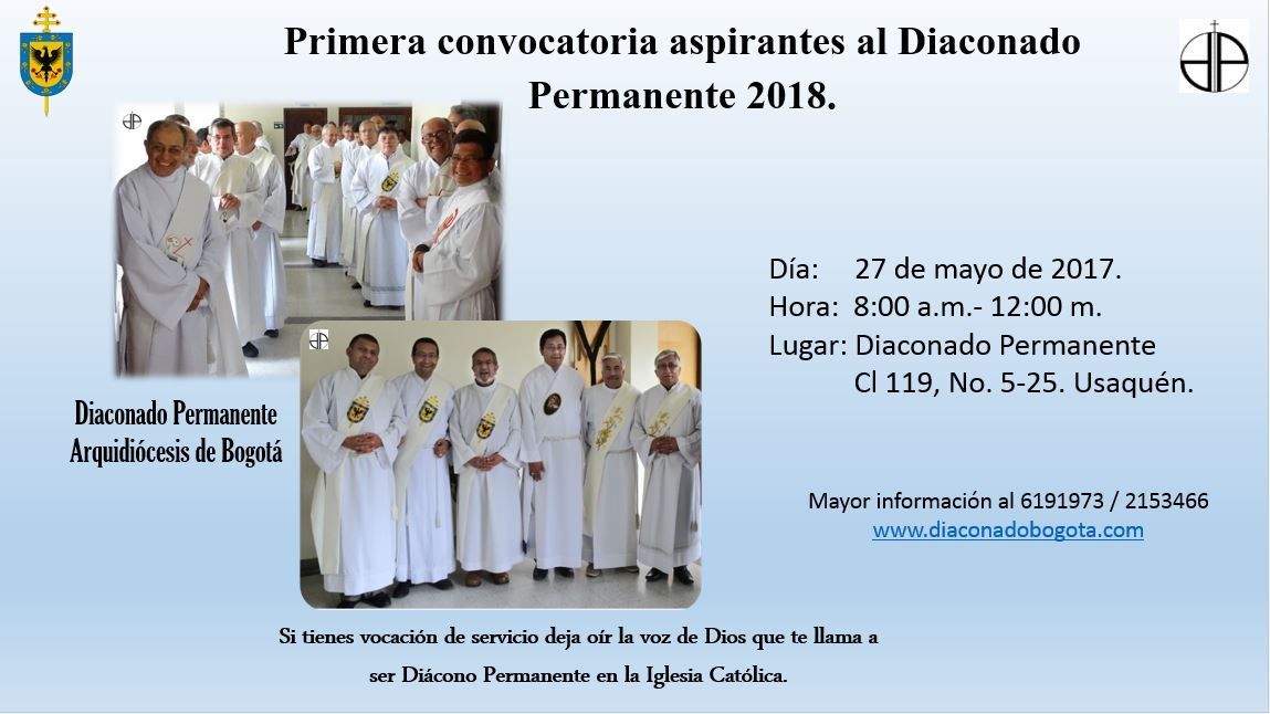 Arquidiócesis de Bogotá  (Colombia): Primera convocatoria Diaconado Permanente 2018