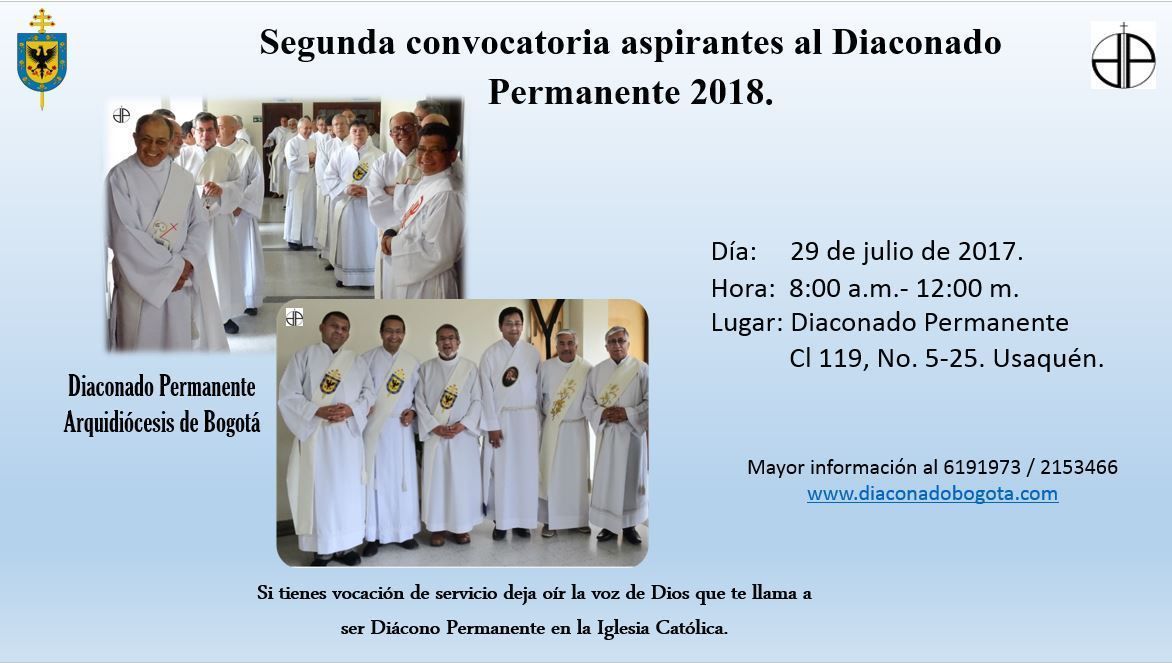 Segunda convocatoria aspirantes al Diaconado Permanente en Bogotá, Colombia, 2018.