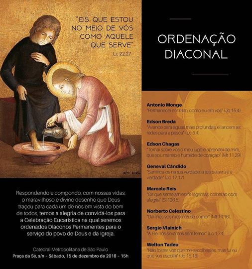 Convite de Ordenações Diaconais na Arquidiocese de São Paulo Brasil