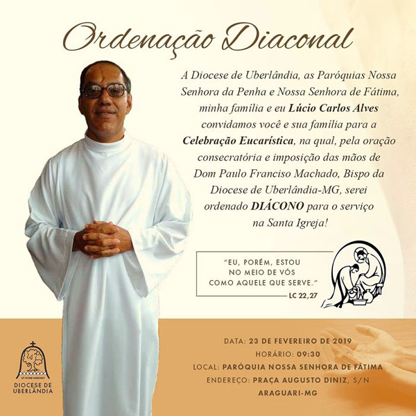 Convite de Ordenação da Diocese de Uberlândia, MG, Brasil