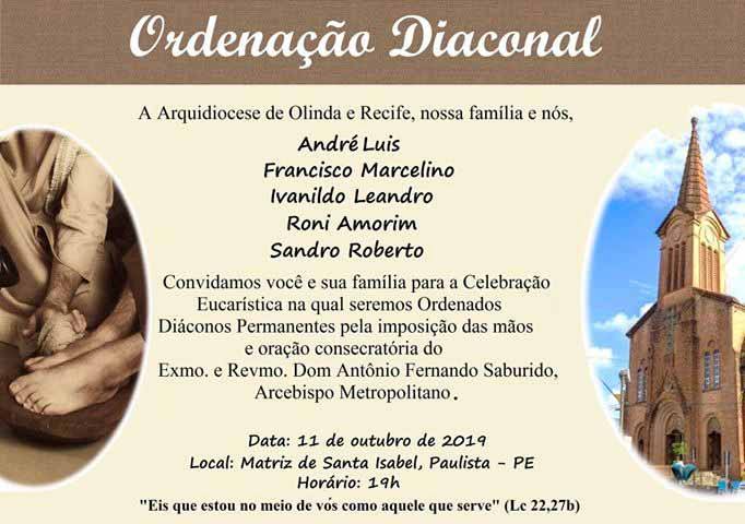 Convite de Ordenações Diaconais da Arquidiocese de Olinda e Recife, PE, Brasil