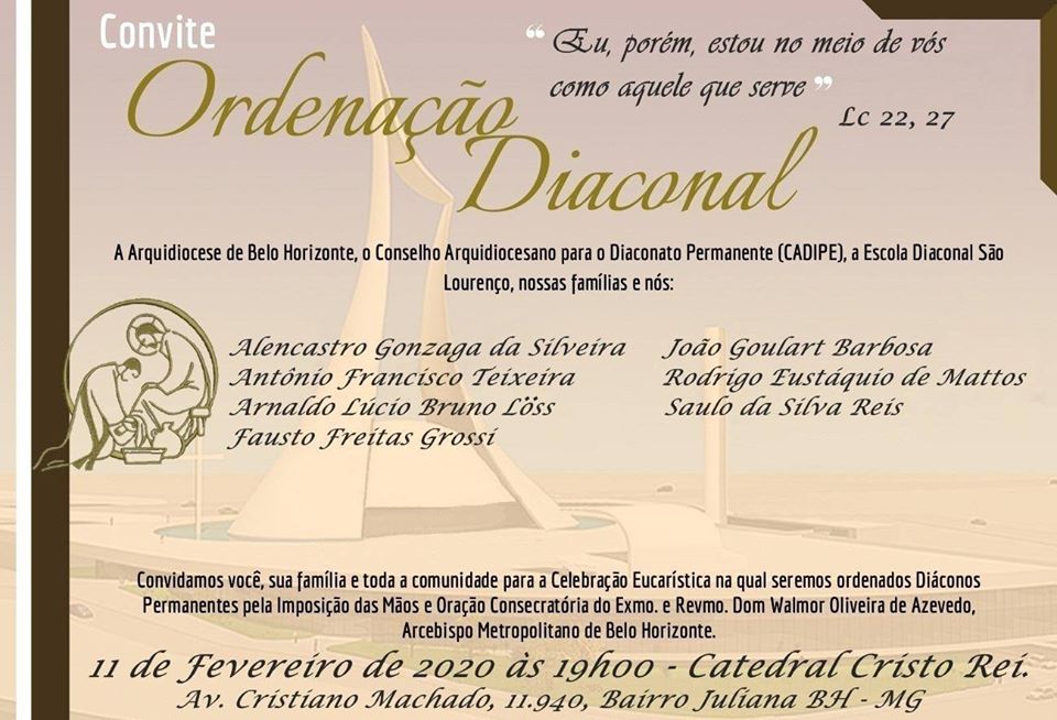 Convite de Ordenação Diaconal Permanente da Arquidiocese de Belo Horizonte (MG, Brasil)