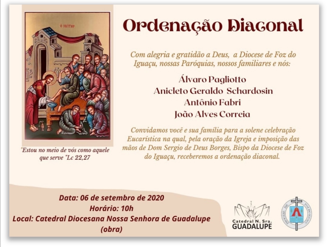 Convite para Ordenações Diaconais na Diocese de Foz do Iguaçu, Brasil