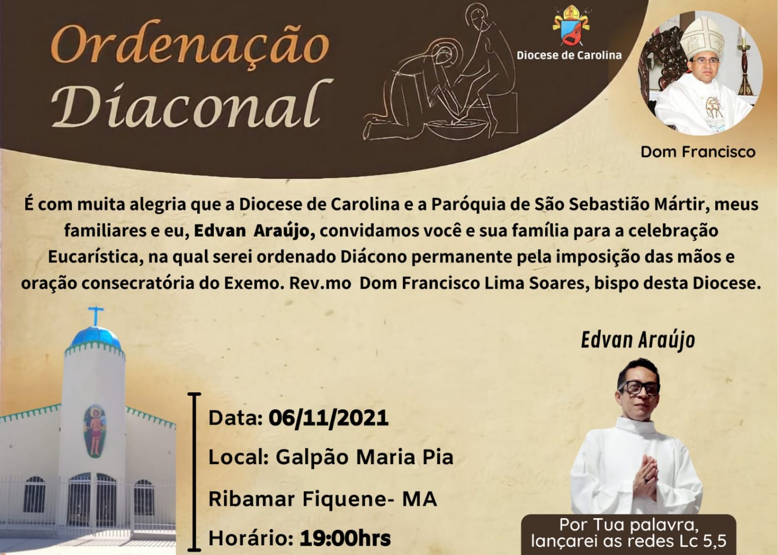 9ª ordenação Diaconal da Diocese de Carolina (MA, Brasil) será no dia 6 de novembro