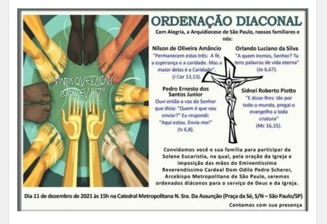 CONVITE DE ORDENAÇÕES DIACONAIS NA ARQUIDIOCESE DE SÃO PAULO (SP, BRASIL)
