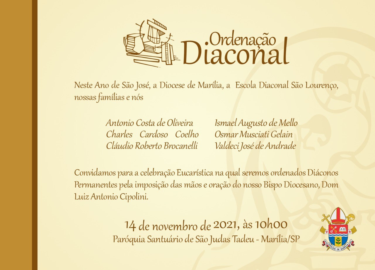 DUAS CELEBRAÇÕES COM ORDENAÇÕES DIACONAIS OCORRERÃO NESTE DOMINGO NA DIOCESE DE MARÍLIA (SP, BRASIL)