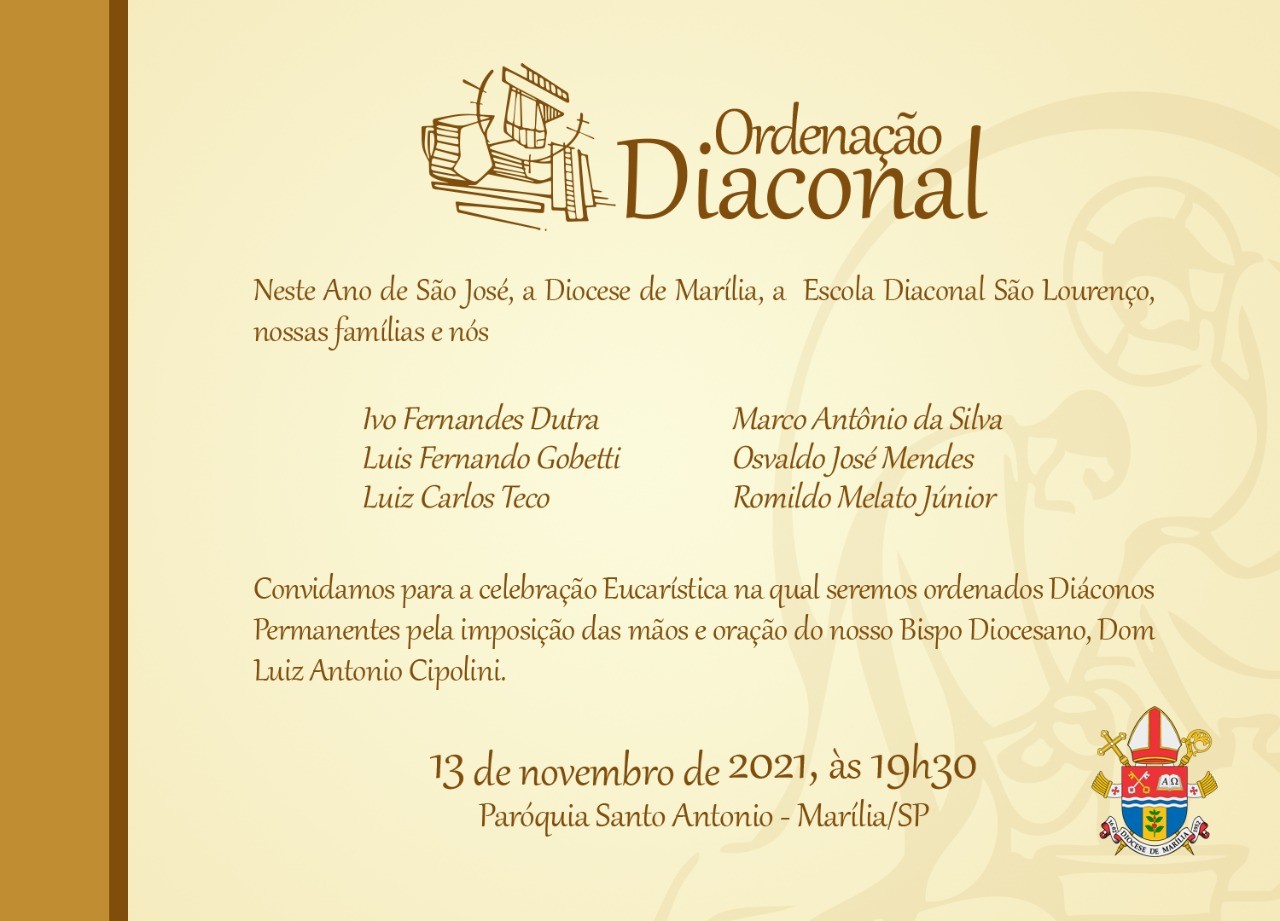 CONVITE DE ORDENAÇÕES DIACONAIS DA DIOCESE DE MARÍLIA (SP, BRASIL)