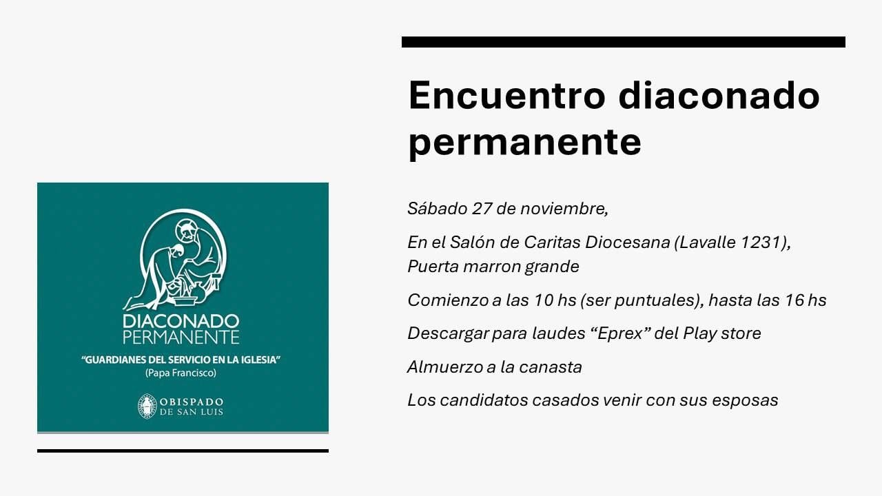 San Luis, Argentina: Convocatoria informativa sobre el diaconado para el día 27