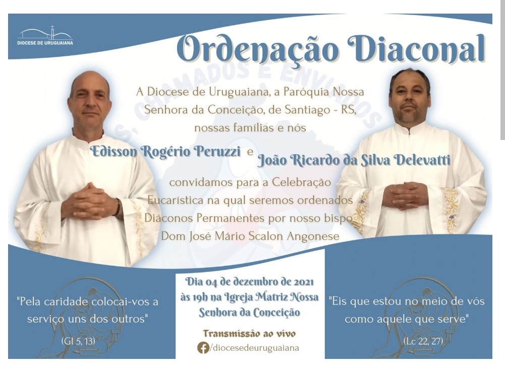 CONVITE DE ORDENAÇÕES DIACONAIS NA DIOCESE DE URUGUAIANA (RS, BRASIL)